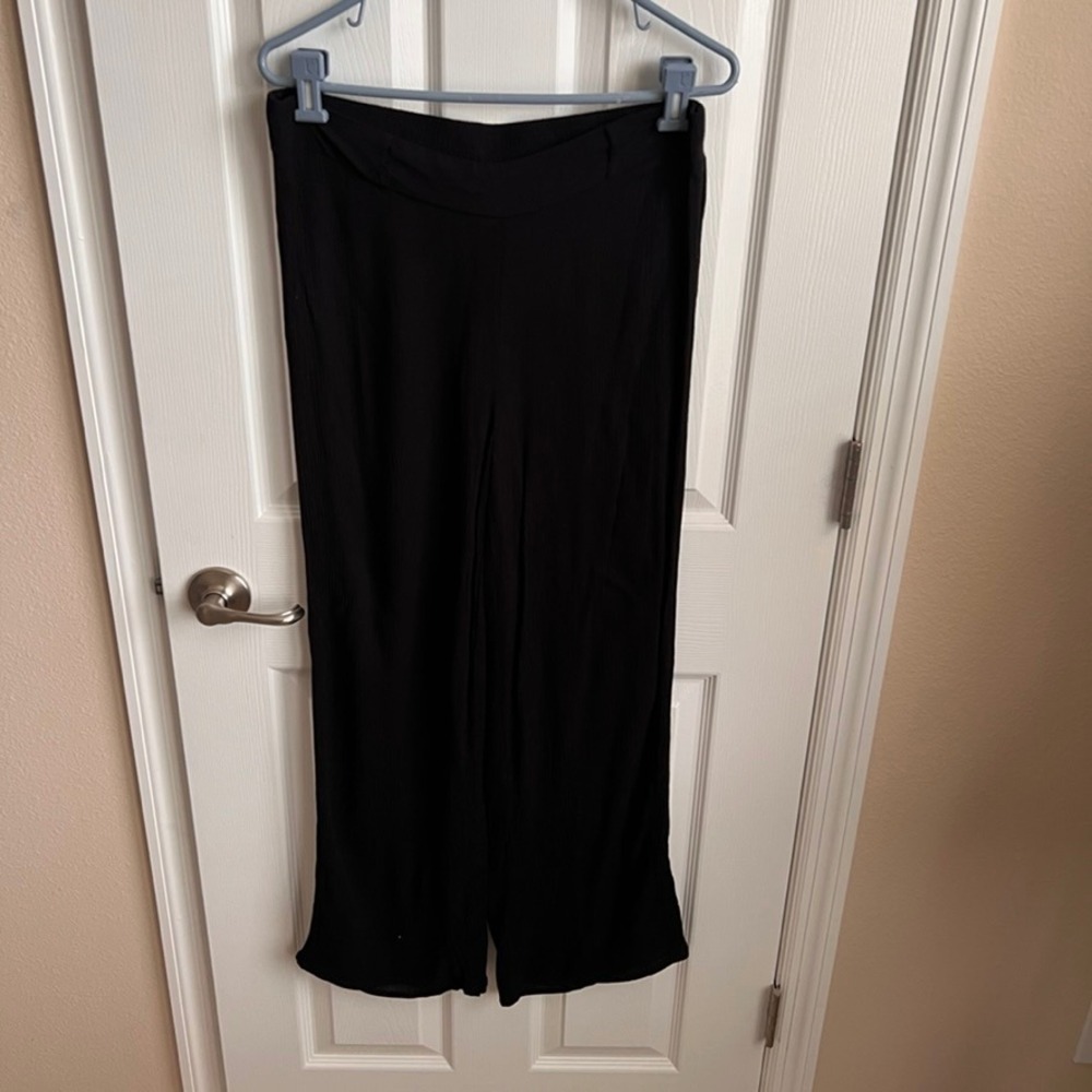 Elle Wide Leg Palazzo Pants Flowy Lounge Casual Black‎ Trousers Size  M